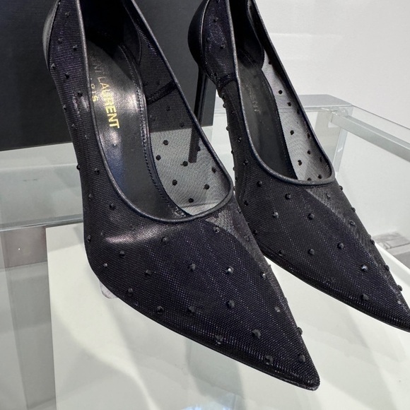 YSL Saint Laurent Black Anja Rhinestone Mesh Heels (sz 35.5) - Picture 6 of 16